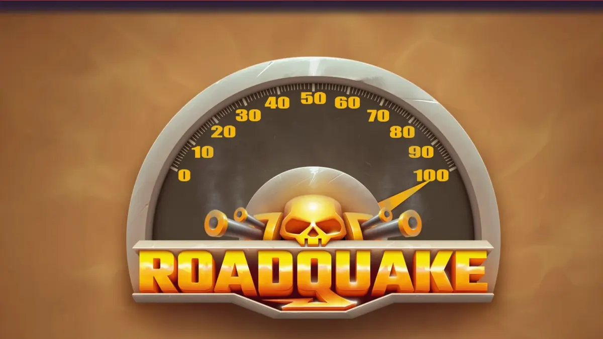 Tampilan visual slot Roadquake dengan tema perang jalanan dan ledakan neon.